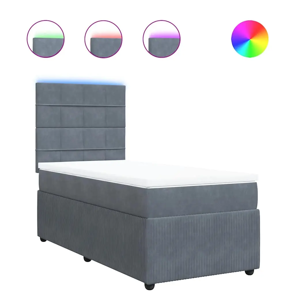 Box Spring Bed with Mattress Dark Grey King Single Velvet 3294886 - Furniture