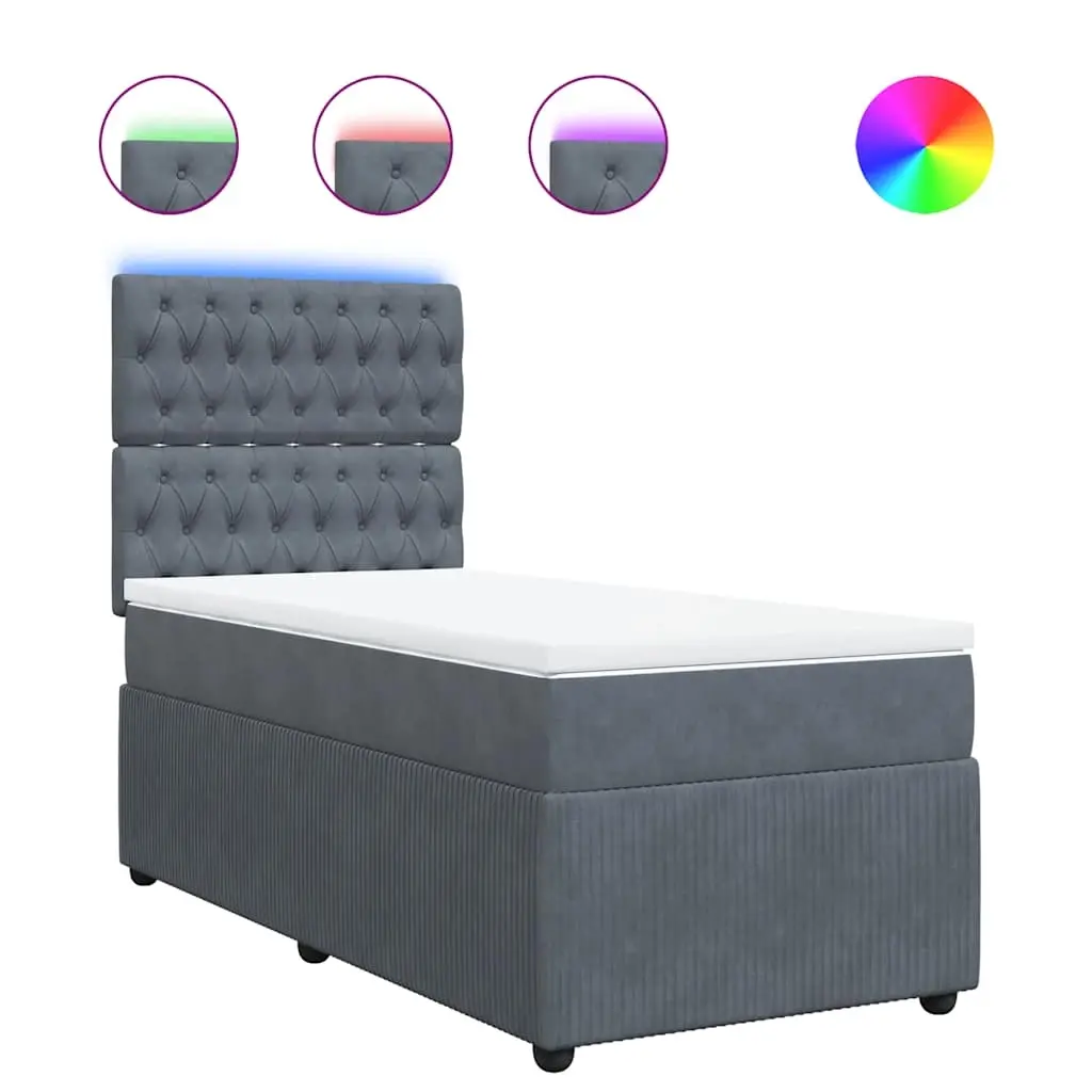 Box Spring Bed with Mattress Dark Grey King Single Velvet 3294888 - Furniture