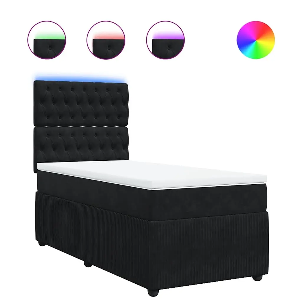 Box Spring Bed with Mattress Black King Single Velvet 3294889 - Furniture