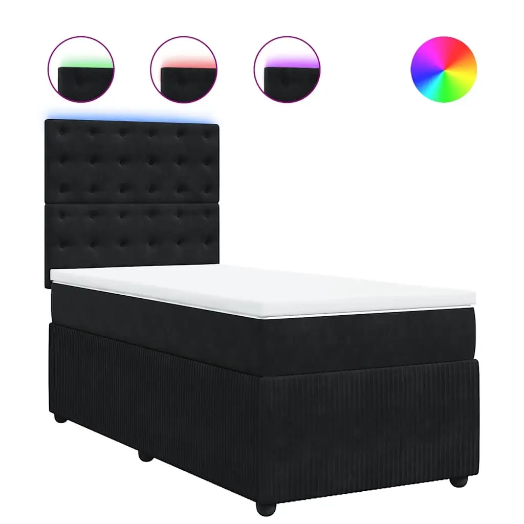Box Spring Bed with Mattress Black King Single Velvet 3294891 - Furniture