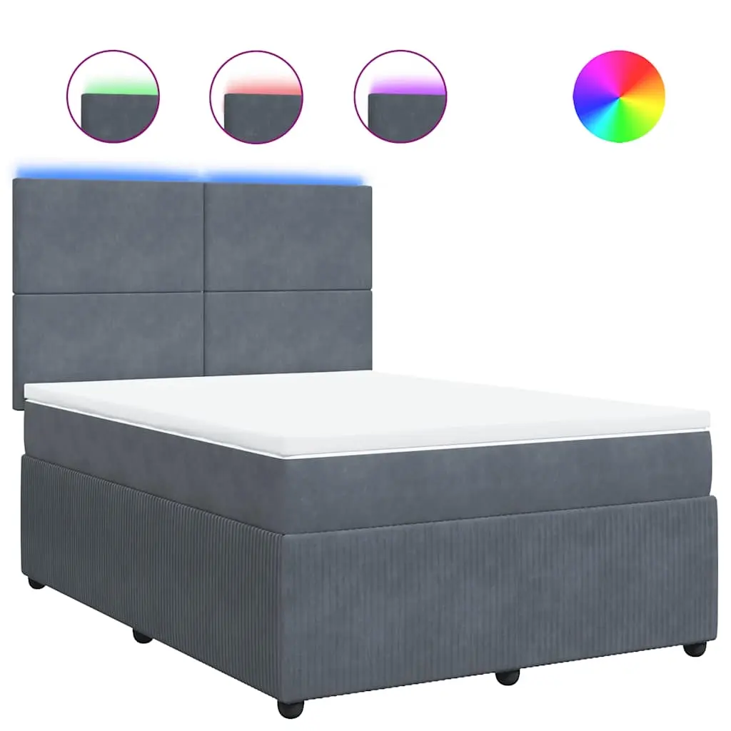 Box Spring Bed with Mattress Dark Grey Double Velvet 3294892 - Furniture