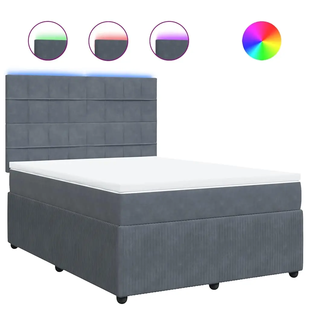 Box Spring Bed with Mattress Dark Grey Double Velvet 3294894 - Furniture