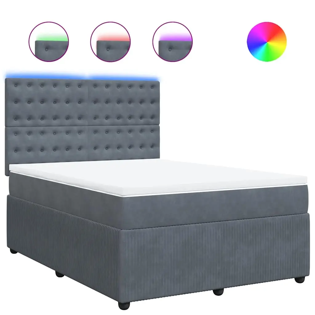 Box Spring Bed with Mattress Dark Grey Double Velvet 3294898 - Furniture