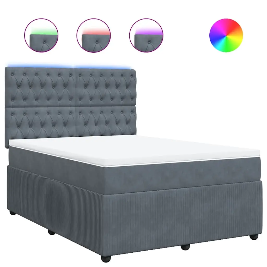 Box Spring Bed with Mattress Dark Grey Queen Velvet 3294904 - Furniture