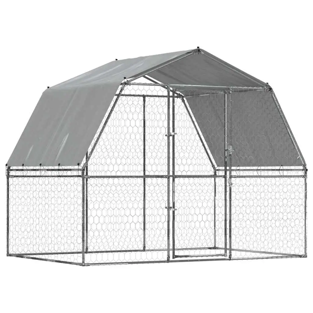 Dog Cage with Roof and Door Silver Galvanised Steel 3294908 - Pets