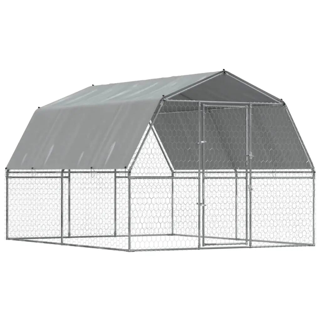 Dog Cage with Roof and Door Silver Galvanised Steel 3294909 - Pets