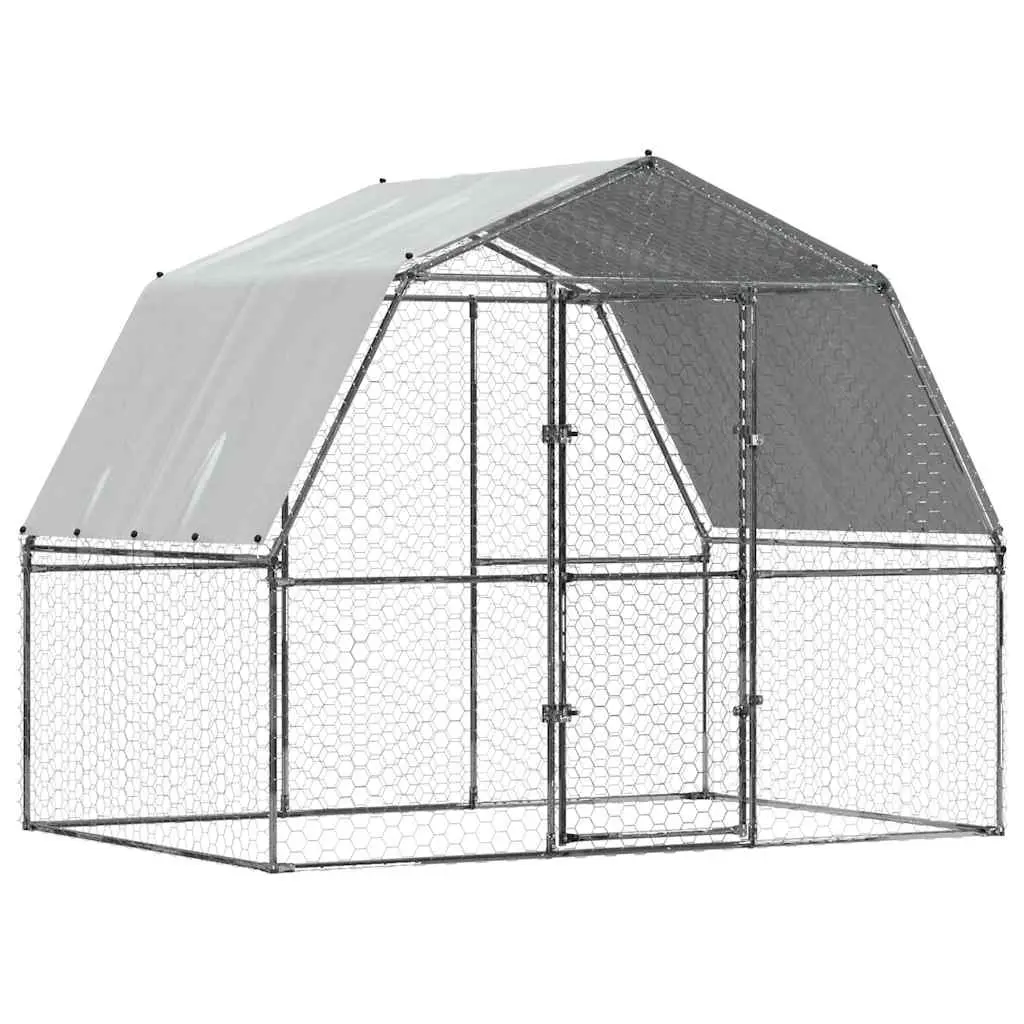 Chicken Cage with Roof and Door Silver Galvanised Steel 3294910 - Pets