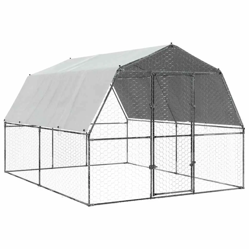Chicken Cage with Roof and Door Silver Galvanised Steel 3294911 - Pets