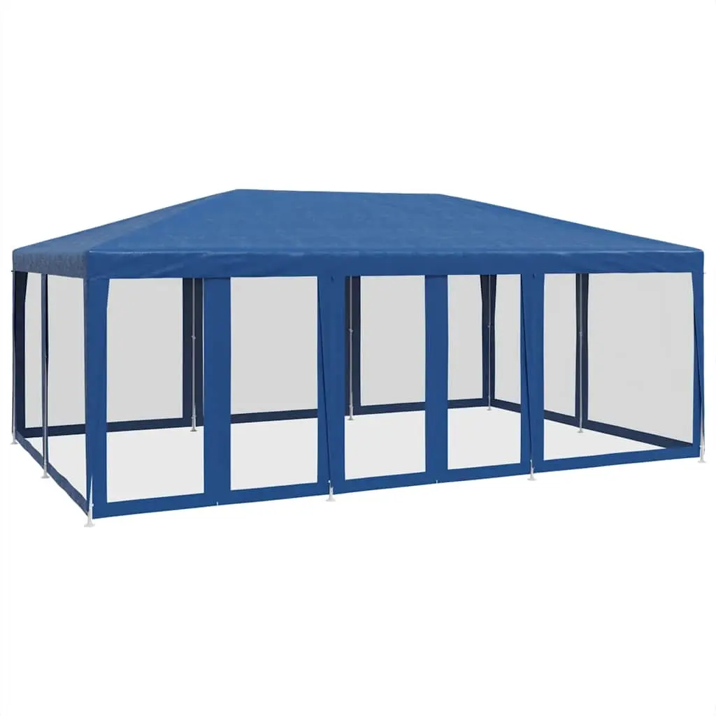 Party Tent with 10 Mesh Sidewalls Blue 6x4 m HDPE 4010067 - Home & Garden