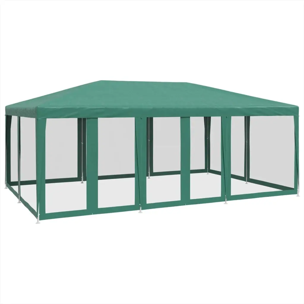 Party Tent with 10 Mesh Sidewalls Green 6x4 m HDPE 4010068 - Home & Garden