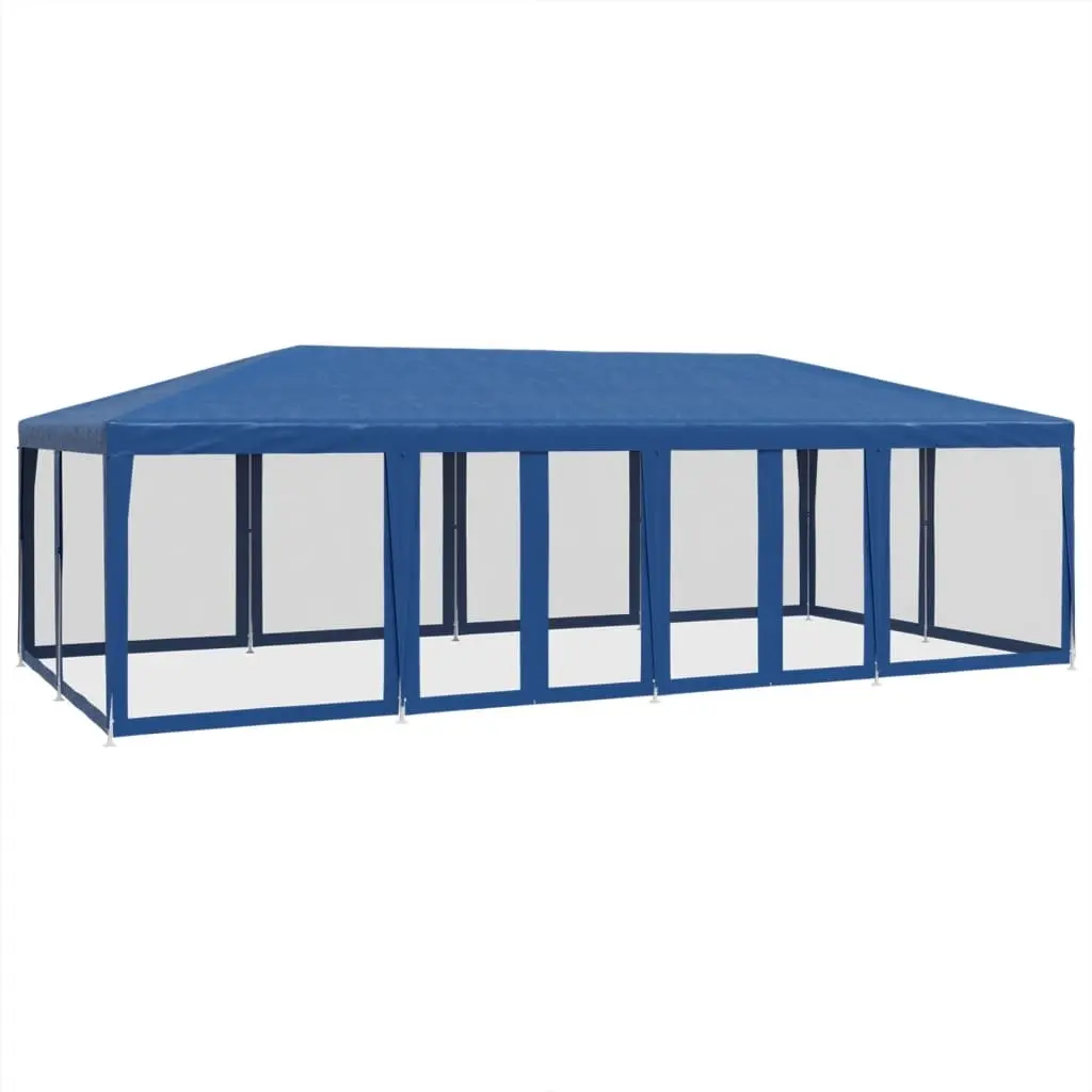 Party Tent with 12 Mesh Sidewalls Blue 8x4 m HDPE 4010072 - Home & Garden