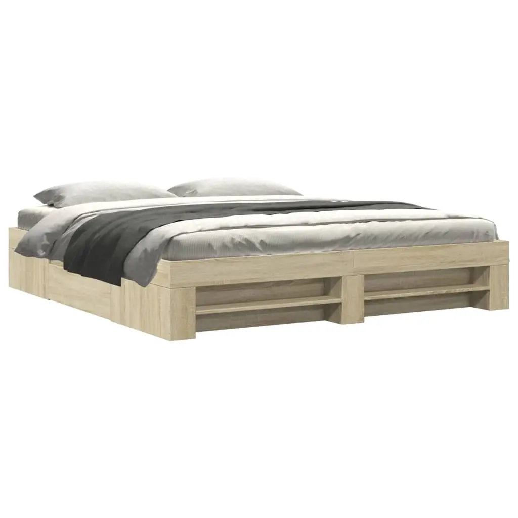 Bed Frame without Mattress Sonoma Oak 183x203 cm King Engineered Wood 3295452 - Furniture