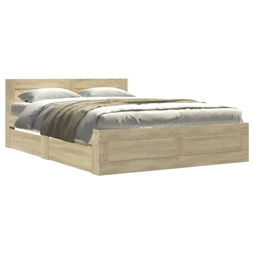 Bed Frame with Headboard without Mattress Sonoma Oak 135x190 cm 3295599 - Furniture
