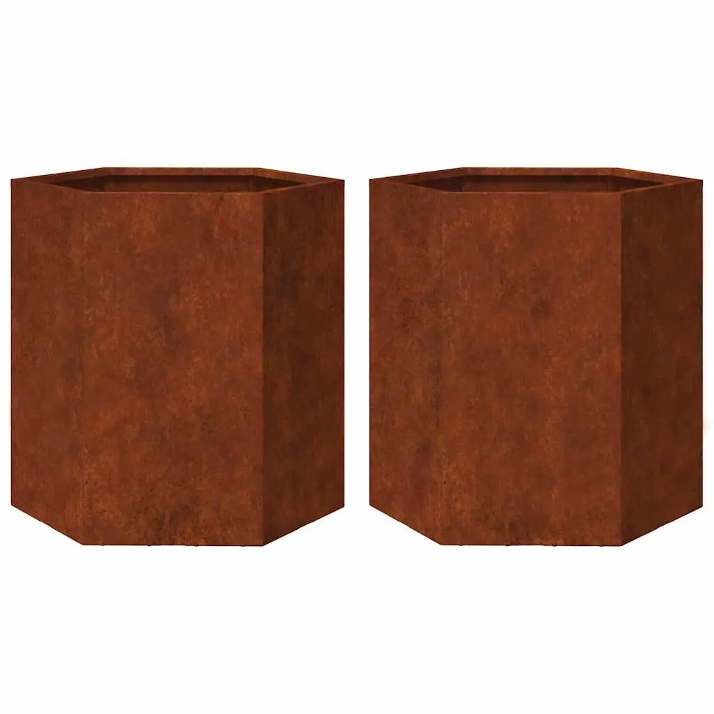Garden Planters 2 pcs Hexagon 46x40x45 cm Weathering Steel 851121 - Home & Garden