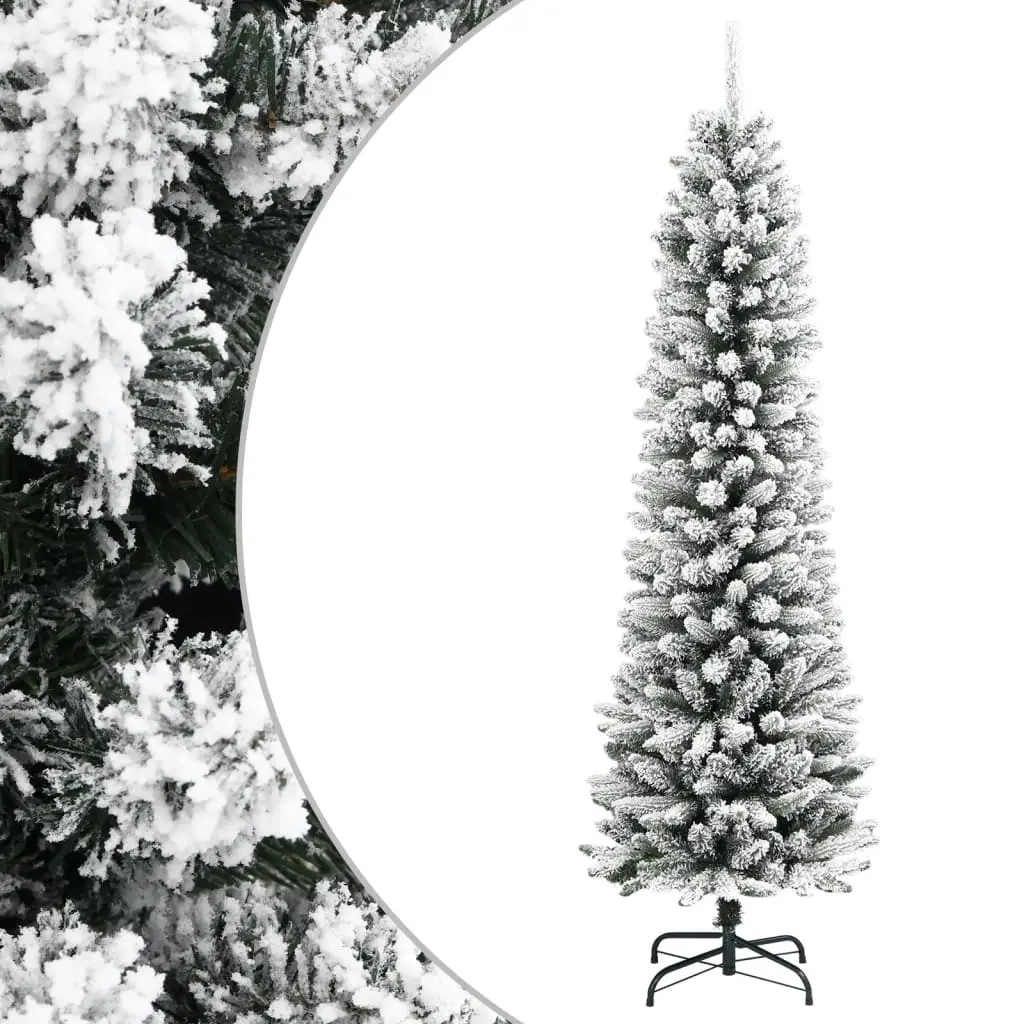 Artificial Slim Christmas Tree with Flocked Snow 210 cm PVC&PE 4019688 - Home & Garden