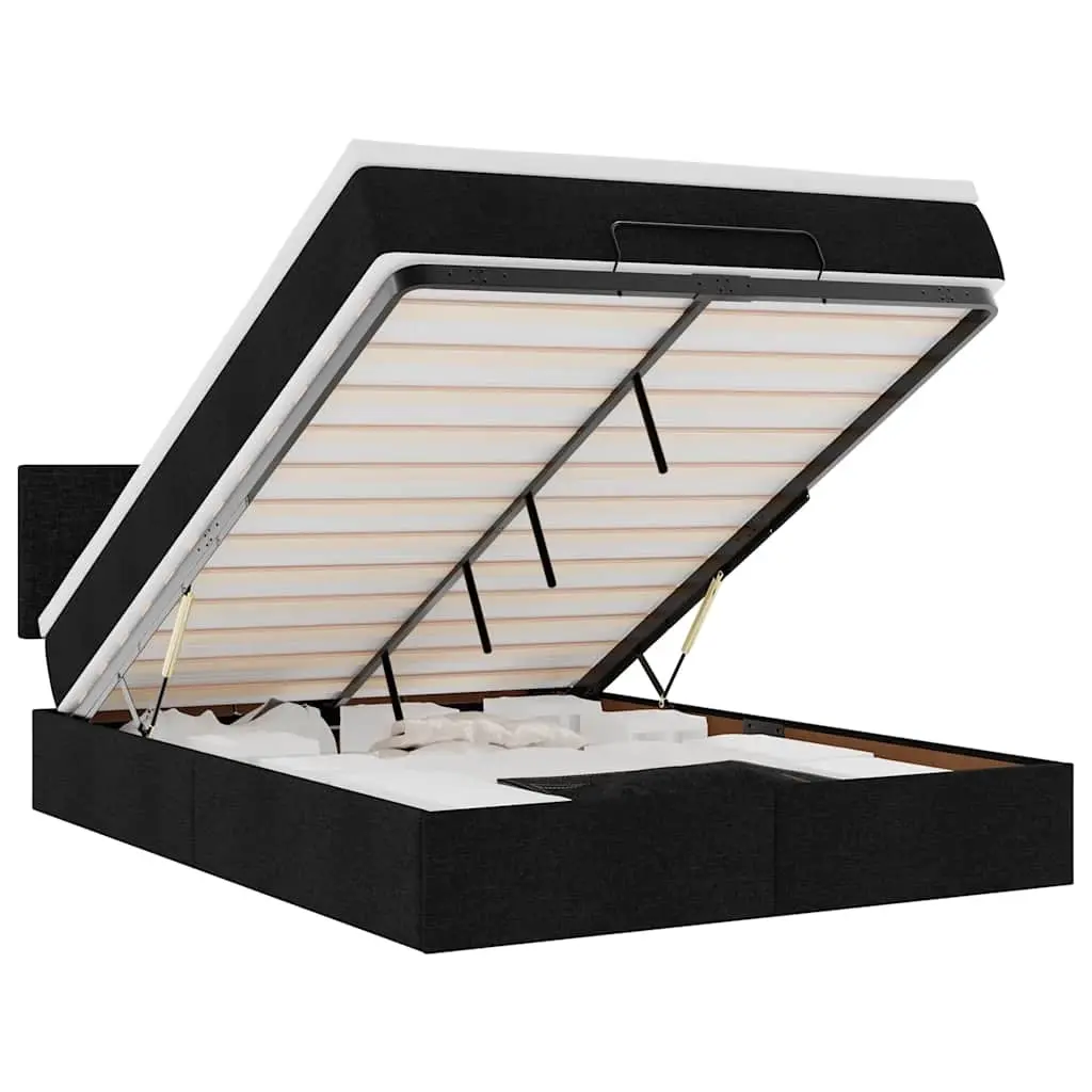 Ottoman Bed with Mattress Black Double Fabric 3311409 - Furniture