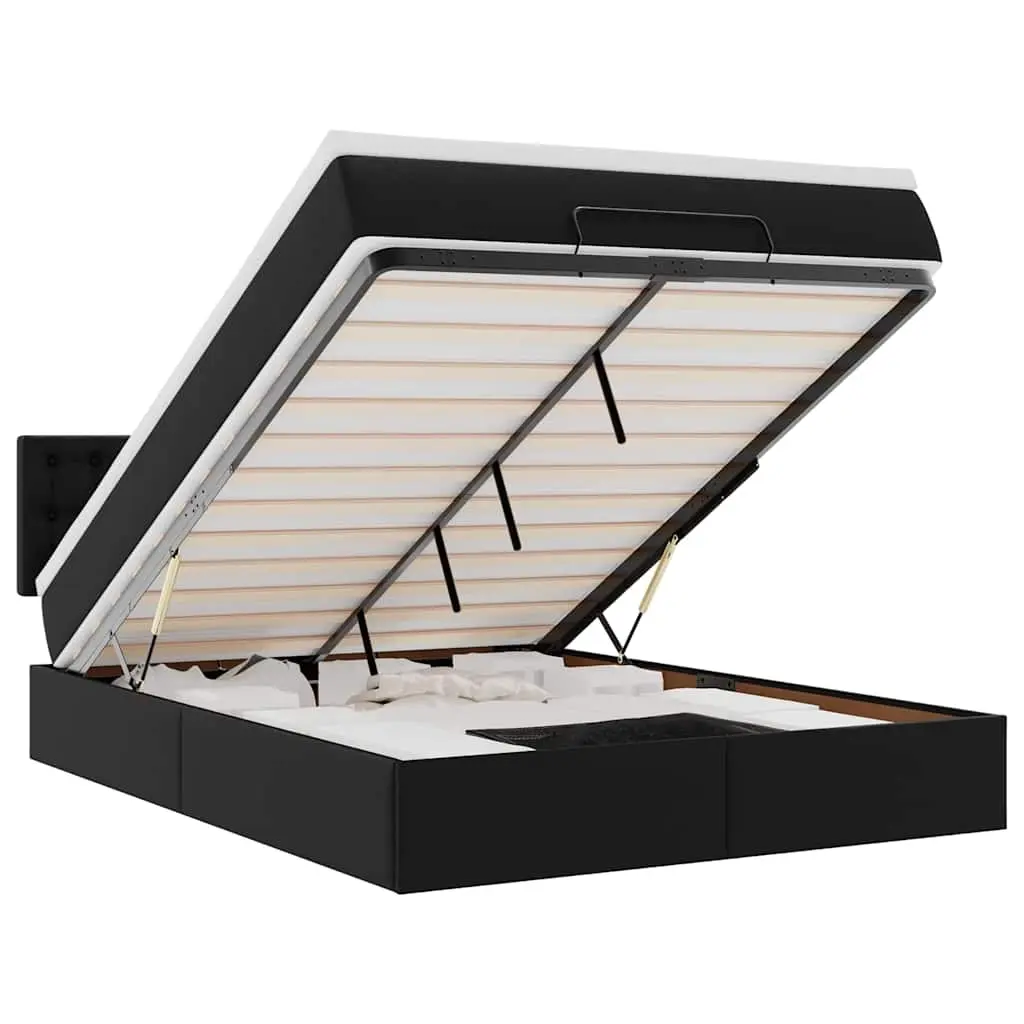 Ottoman Bed with Mattresses & LEDs Black Queen Faux Leather 3312178 - Furniture