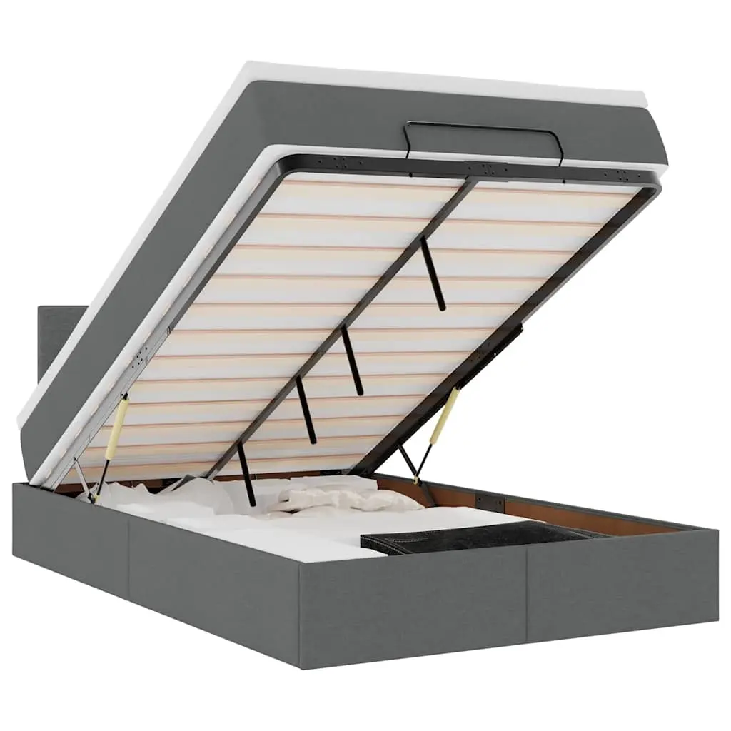 Ottoman Bed with Mattress & LEDs Dark Grey King Single Fabric 3312261 - Furniture