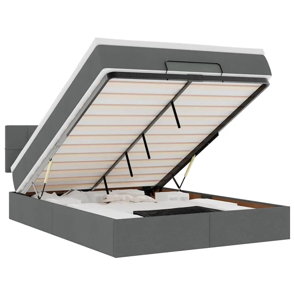 Ottoman Bed with Mattress & LEDs Dark Grey Double Fabric 3312340 - Furniture