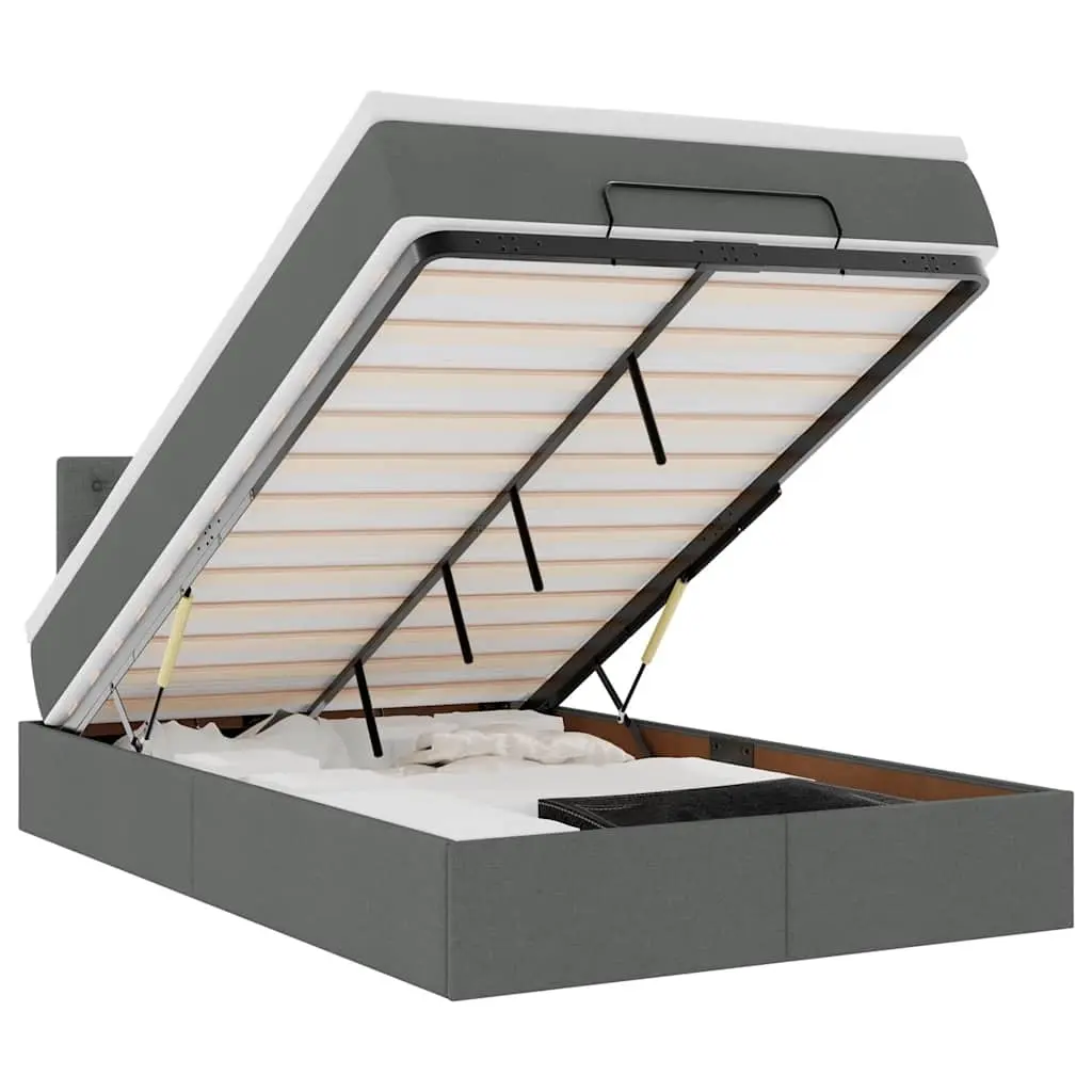 Ottoman Bed with Mattress & LEDs Dark Grey King Single Fabric 3312510 - Furniture