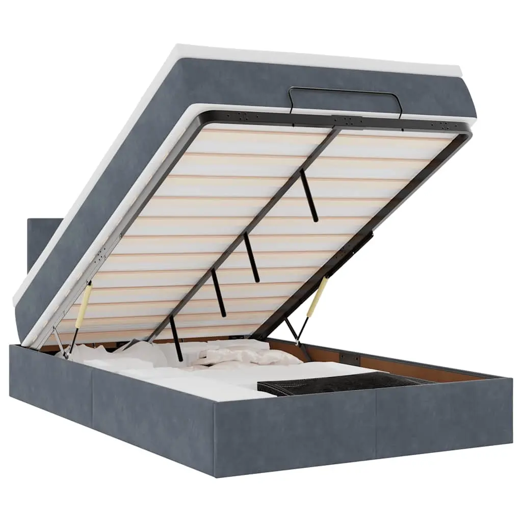 Ottoman Bed with Mattress & LEDs Dark Grey King Single Velvet 3312582 - Furniture