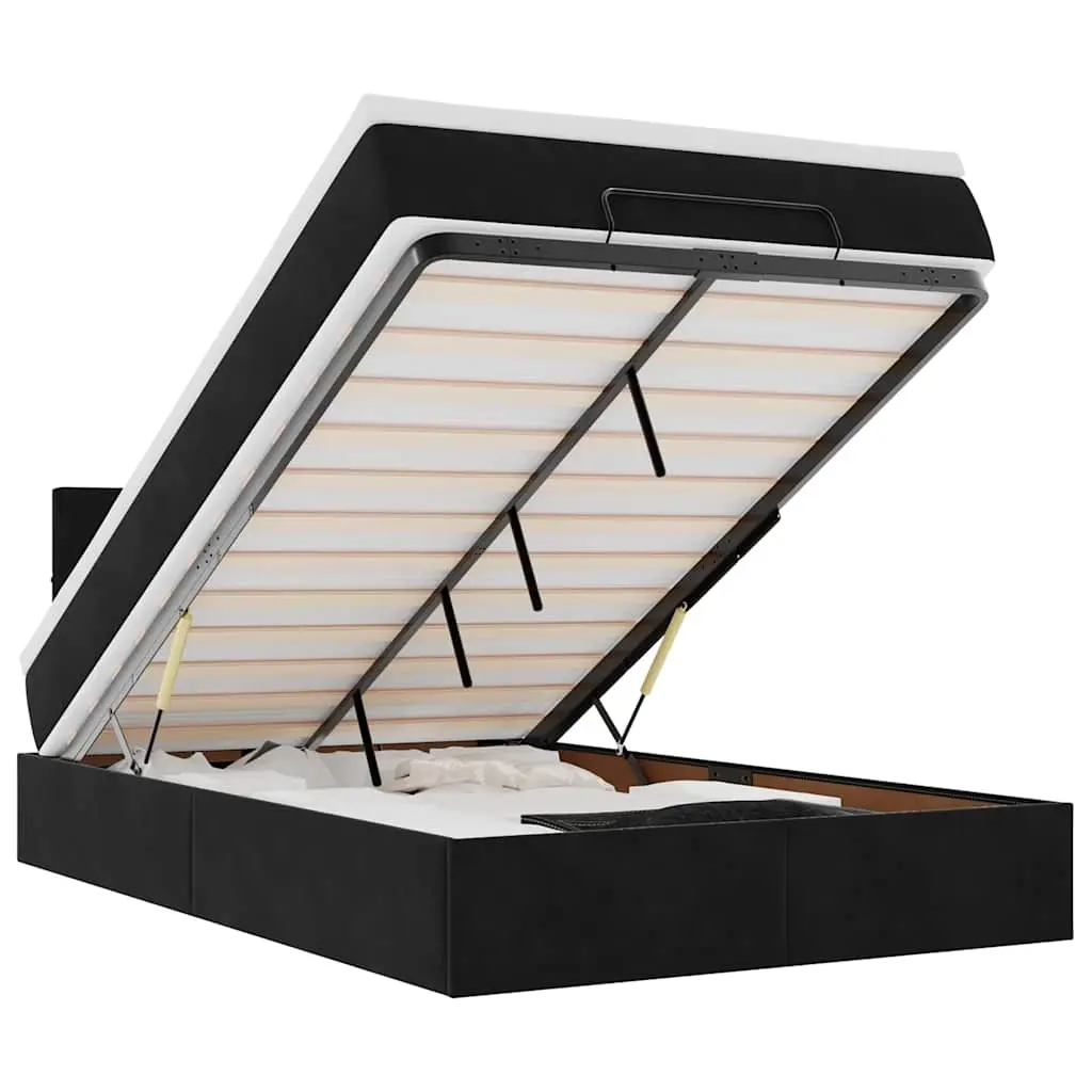 Ottoman Bed with Mattress & LEDs Black King Single Velvet 3312655 - Furniture