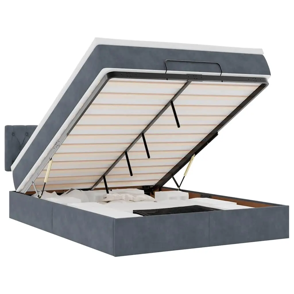 Ottoman Bed with Mattress & LEDs Dark Grey Queen Velvet 3312724 - Furniture