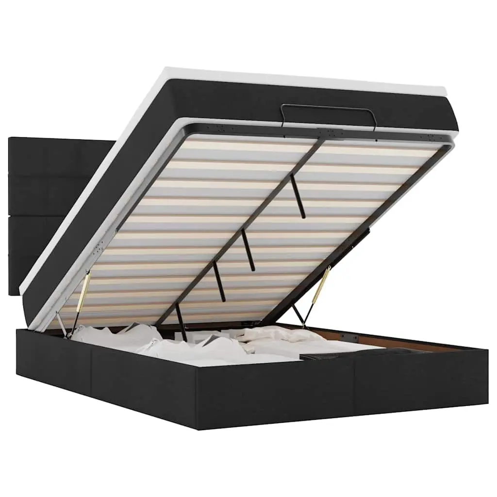 Ottoman Bed with Mattress Black Double Fabric 3313190 - Furniture