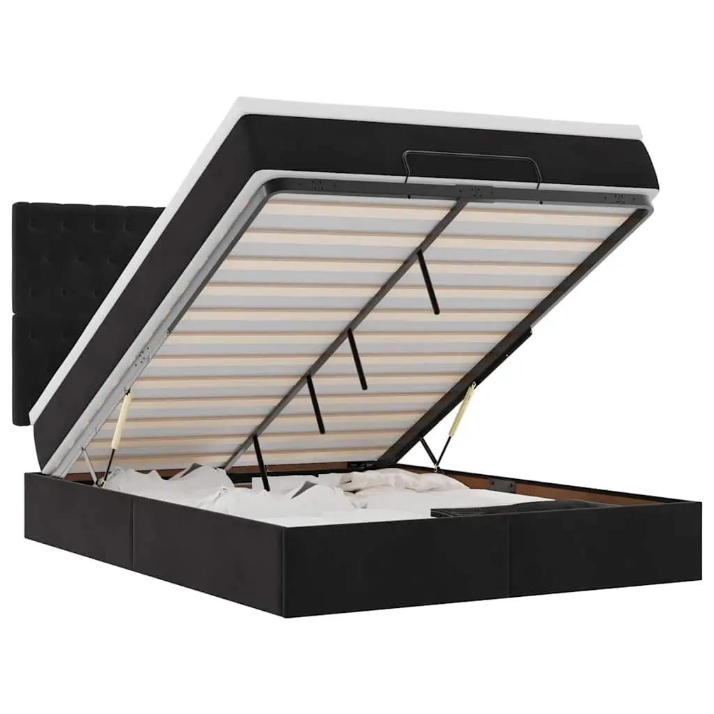 Ottoman Bed with Mattresses Black Queen Velvet 3313574 - Furniture