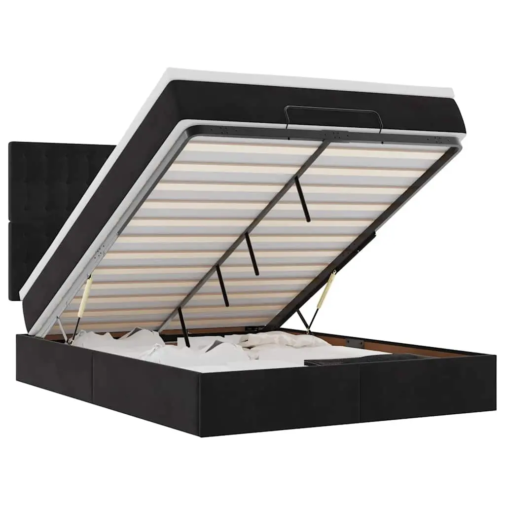 Ottoman Bed with Mattresses Black Queen Velvet 3313646 - Furniture