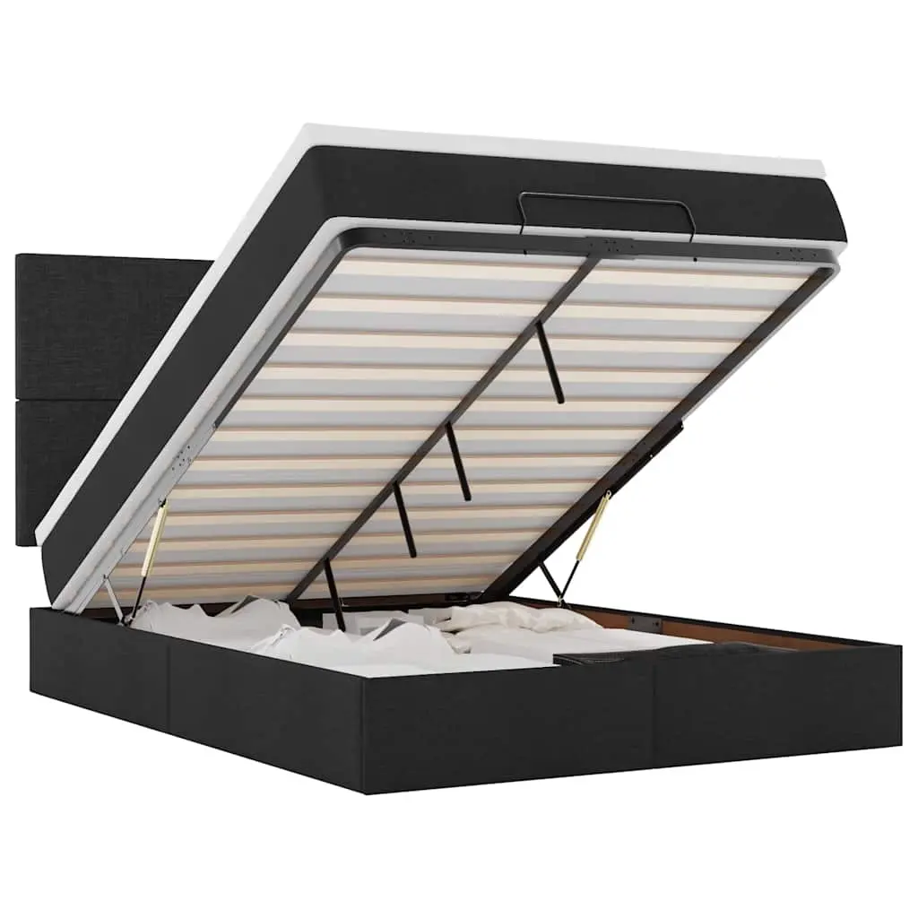 Ottoman Bed with Mattress & LEDs Black Queen Fabric 3313958 - Furniture