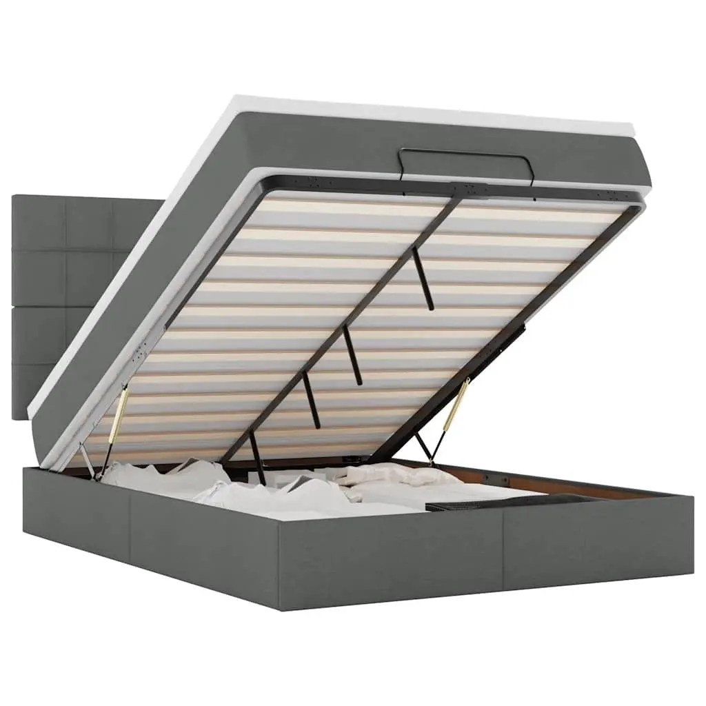 Ottoman Bed with Mattress & LEDs Dark Grey Queen Fabric 3314040 - Furniture