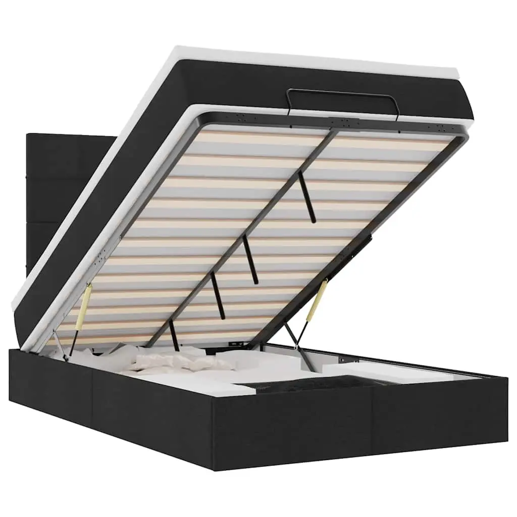 Ottoman Bed with Mattress & LEDs Black King Single Fabric 3314043 - Furniture