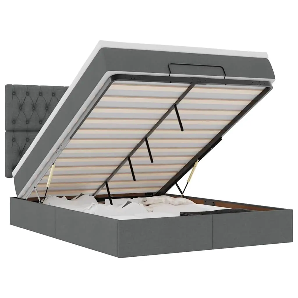 Ottoman Bed with Mattress & LEDs Dark Grey Double Fabric 3314121 - Furniture