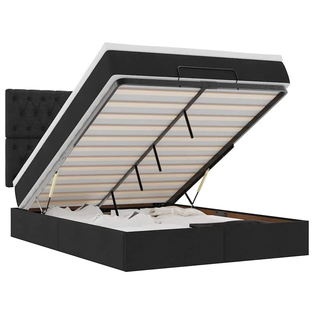 Ottoman Bed with Mattress & LEDs Black Queen Fabric 3314124 - Furniture