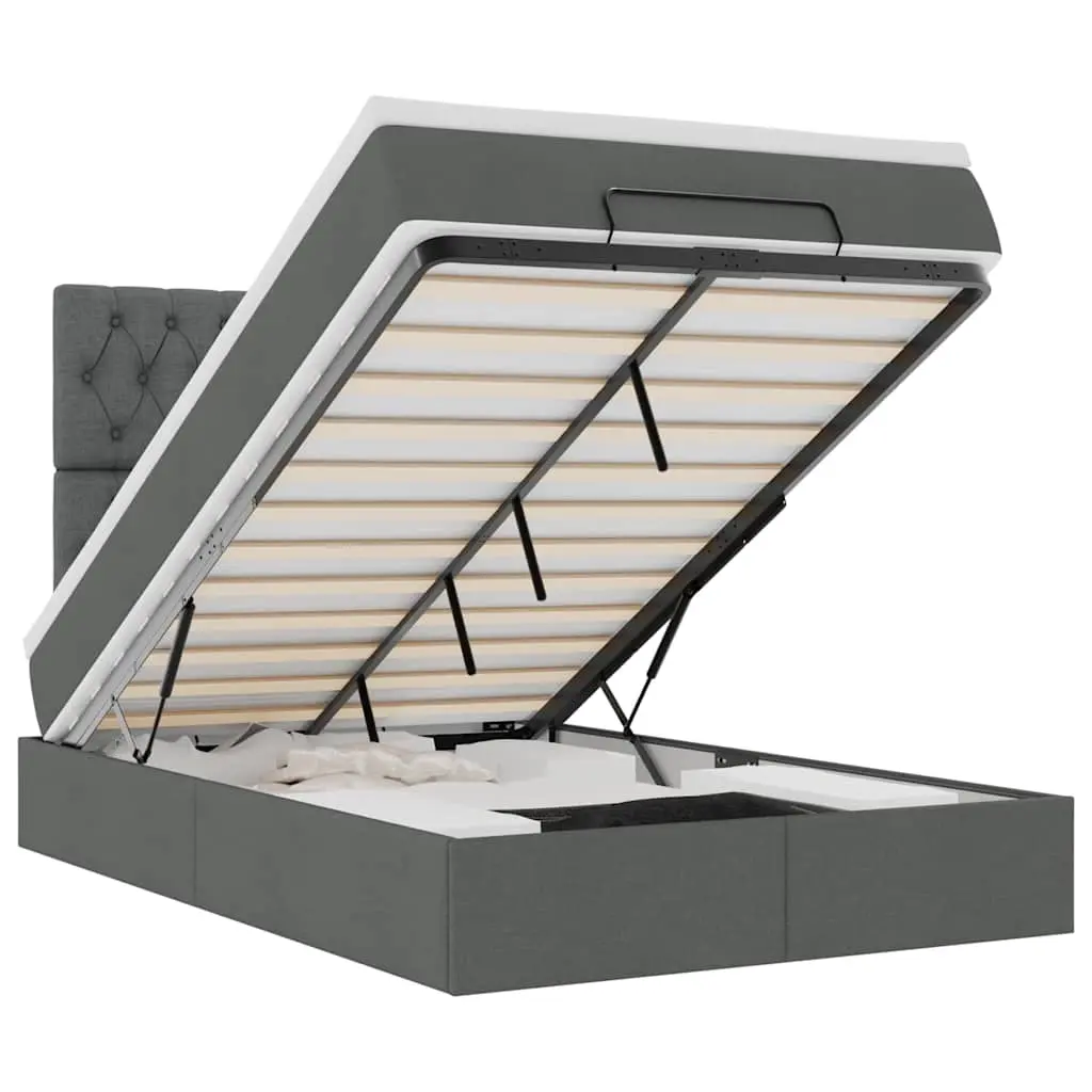 Ottoman Bed with Mattress & LEDs Dark Grey King Single Fabric 3314125 - Furniture