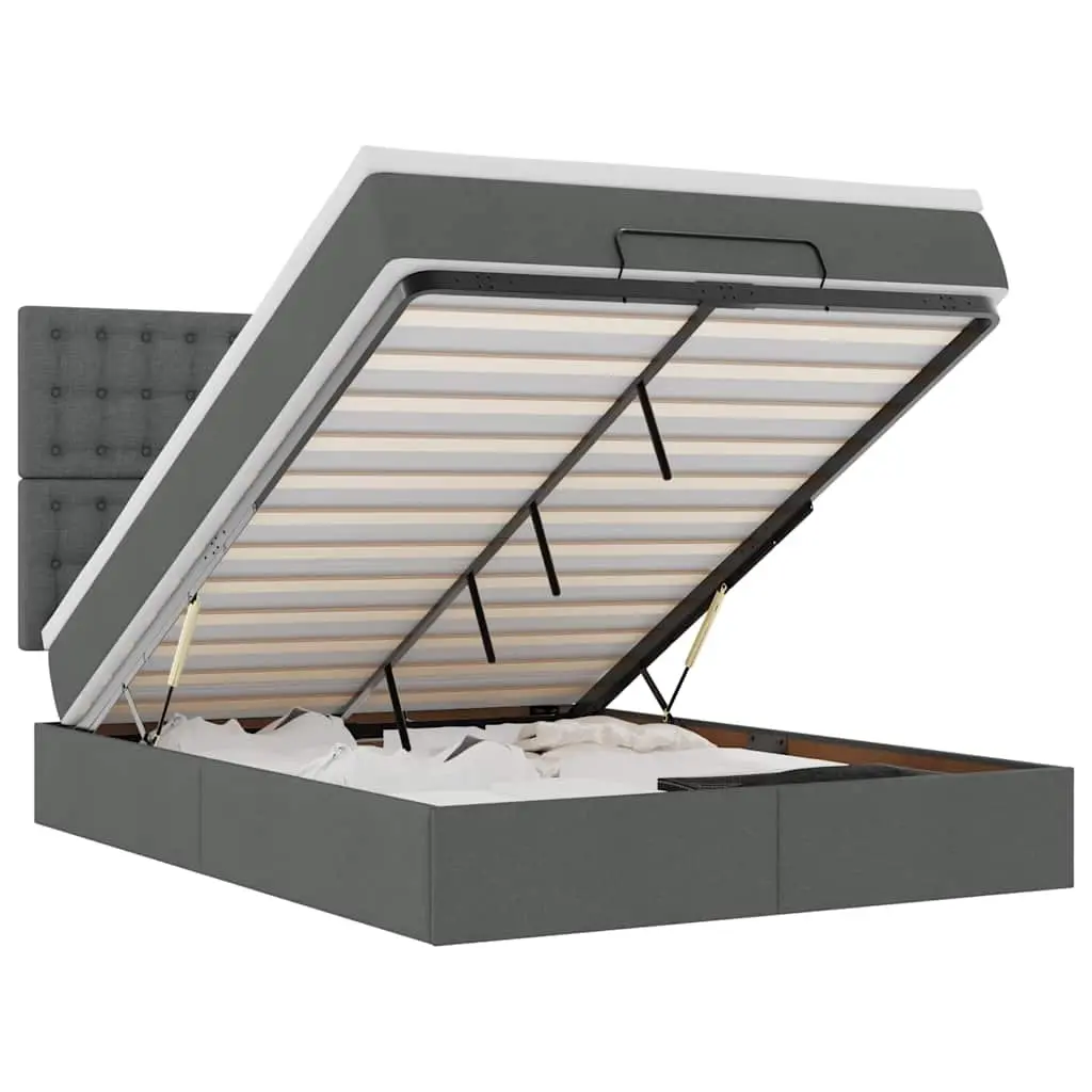 Ottoman Bed with Mattress & LEDs Dark Grey Queen Fabric 3314206 - Furniture
