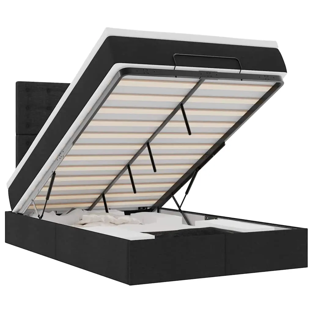 Ottoman Bed with Mattress & LEDs Black King Single Fabric 3314209 - Furniture