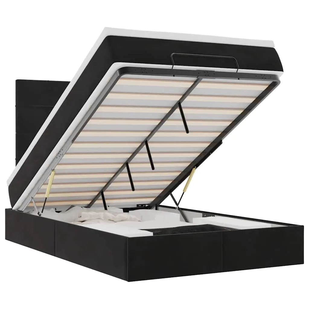 Ottoman Bed with Mattresses & LEDs Black King Single Velvet 3314353 - Furniture