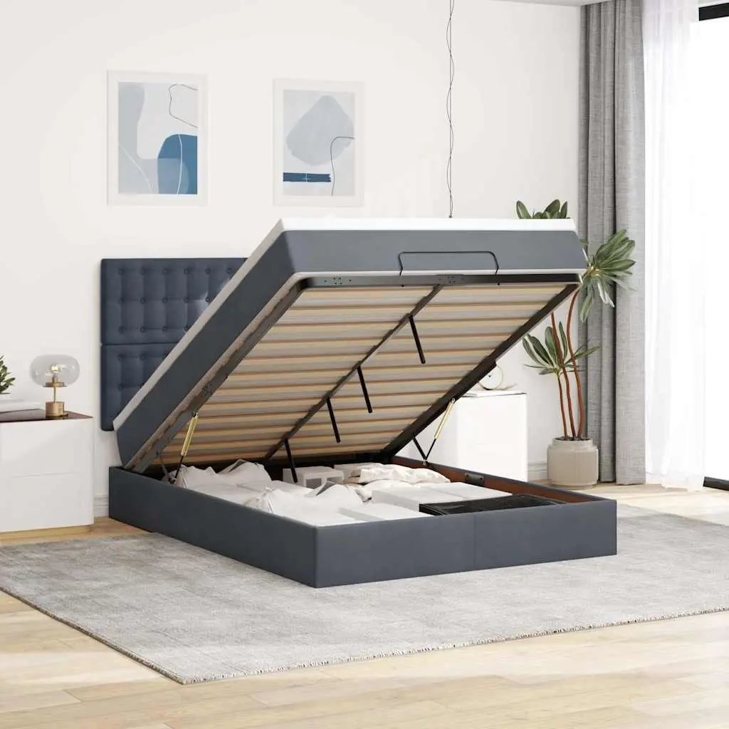 Ottoman Bed with Mattresses & LEDs Dark Grey Queen Velvet 3314494 - Furniture