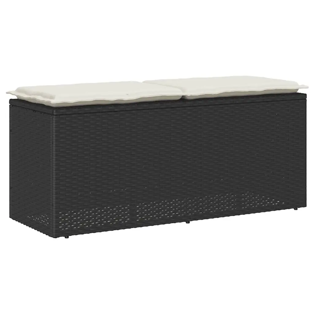 Garden Bench with Cushion Black 110x40x44 cm Poly Rattan 4104145 - Furniture