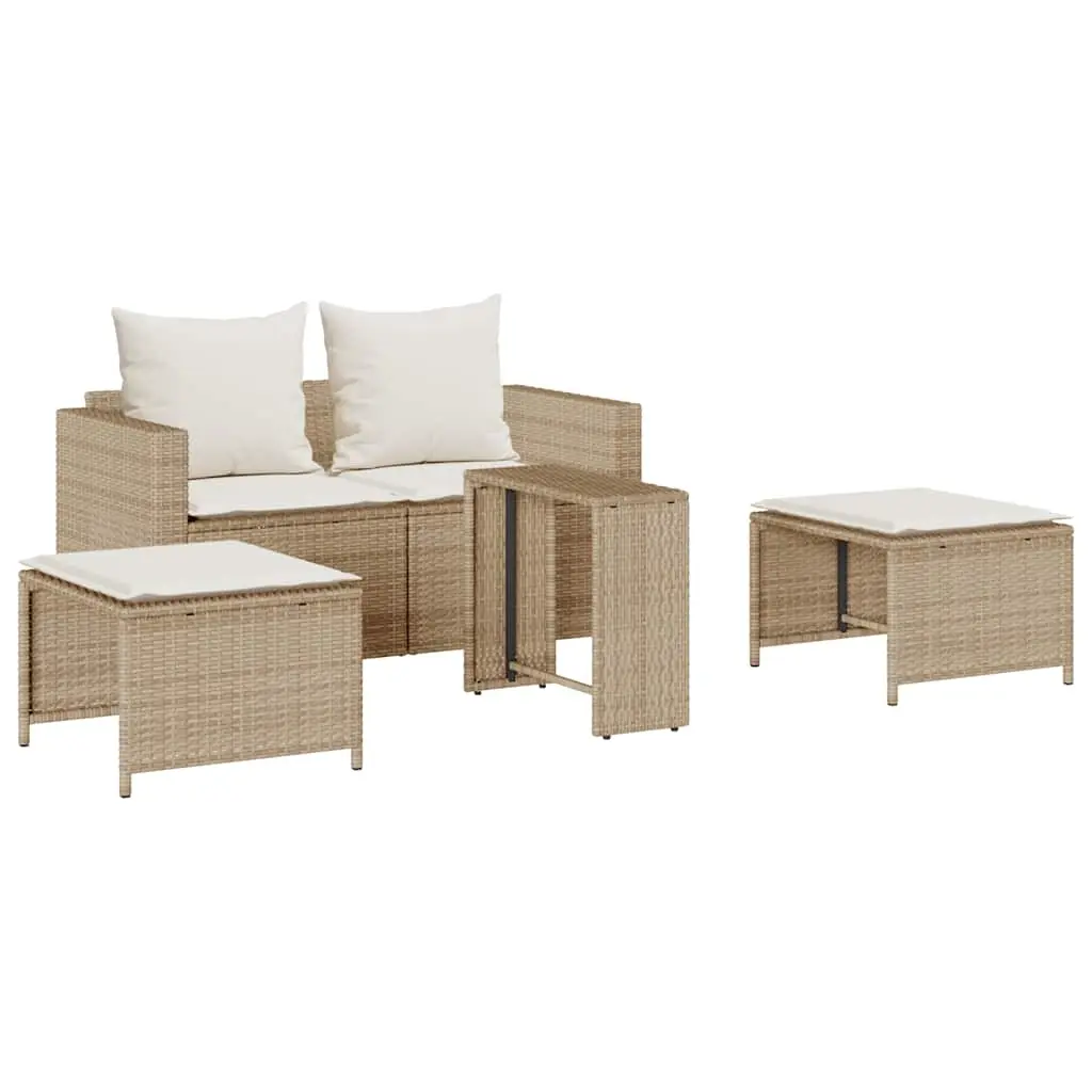 5 Piece Garden Sofa Set with Cushions Stackable Beige Poly Rattan 4104167 - Furniture