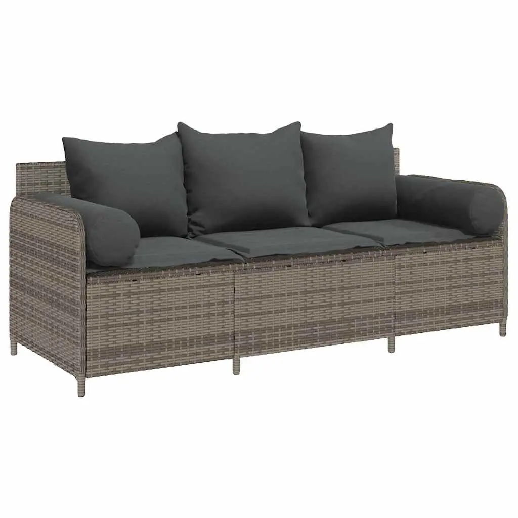 Garden Sofa with Cushions 3-Seater Grey Poly Rattan 4104174