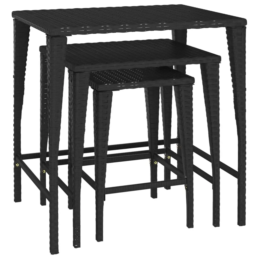 Garden Nesting Tables 3 pcs Black Poly Rattan 3324829 - Furniture