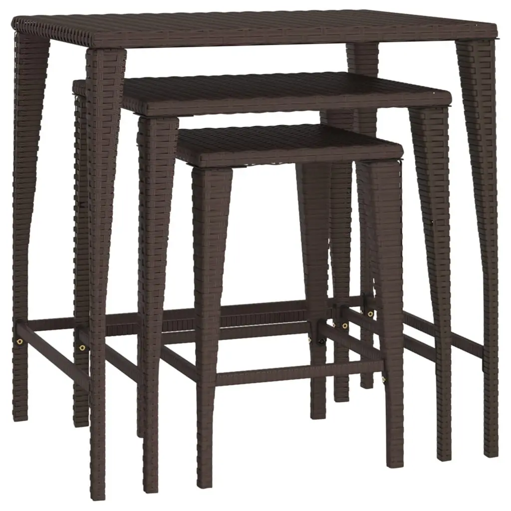 Garden Nesting Tables 3 pcs Brown Poly Rattan 3324830 - Up to 65% off Outdoor Furniture