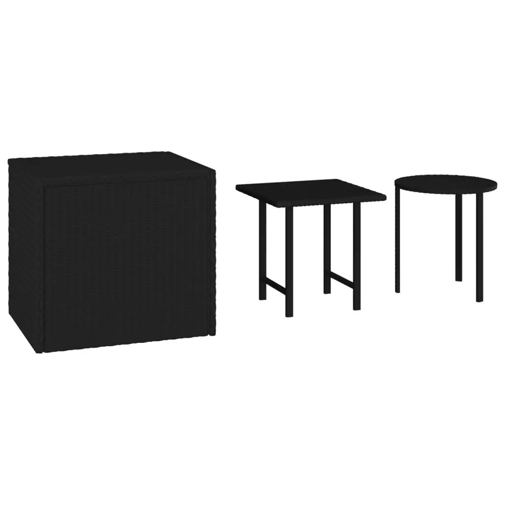 Garden Side Tables 3 pcs Black Poly Rattan 3324831 - Furniture