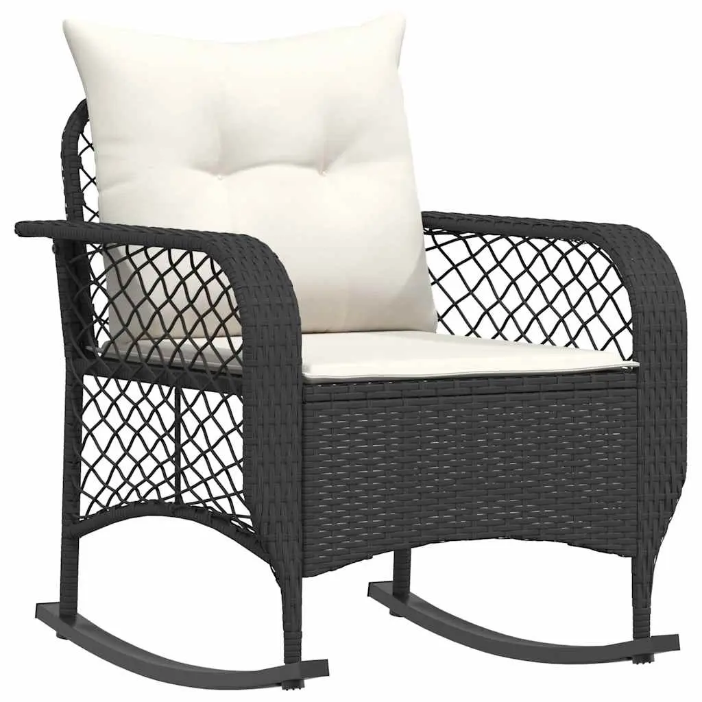 Garden Rocking Chair with Cushions Black Poly Rattan 4104193 - Furniture