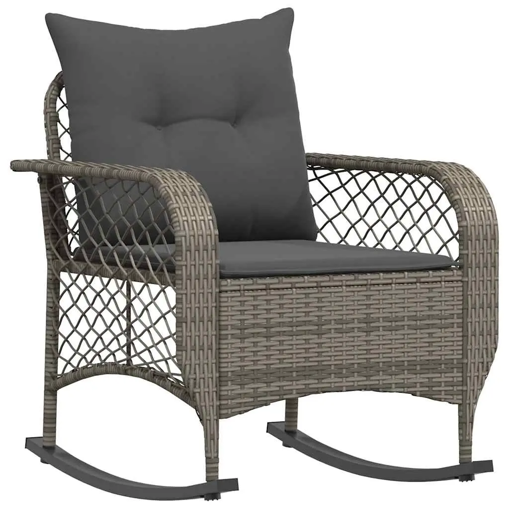 Garden Rocking Chair with Cushions Grey Poly Rattan 4104195 - Furniture