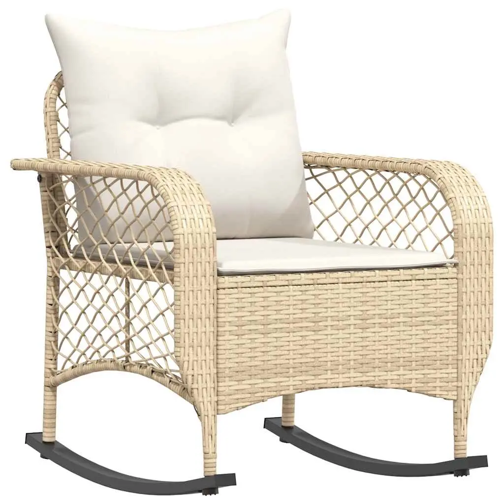 Garden Rocking Chair with Cushions Beige Poly Rattan 4104197 - Furniture