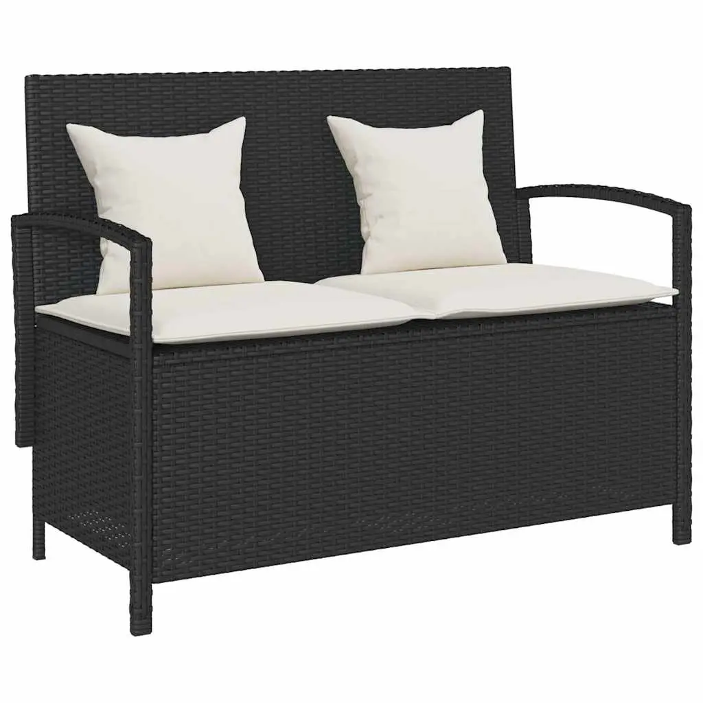 Garden Storage Bench with Cushion Black Poly Rattan 4104211 - Furniture